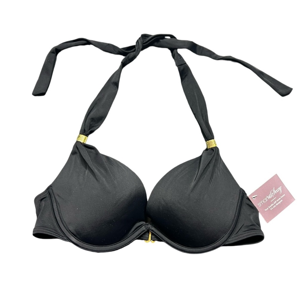 SMART & SEXY the hottie halter black padded push up underwire bikini swim top